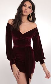 Picture thumb Off The Shoulder Wine Velvet Dress. Source: https://media.lucyinthesky.com/data/Feb20_1/170xAUTO/781A3533.JPG