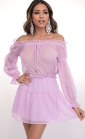 Picture thumb Wild Thoughts Off The Shoulder Dress in Lilac. Source: https://media.lucyinthesky.com/data/Feb20_1/170xAUTO/781A7666.JPG