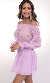 Picture thumb Wild Thoughts Off The Shoulder Dress in Lilac. Source: https://media.lucyinthesky.com/data/Feb20_1/170xAUTO/781A7677.JPG