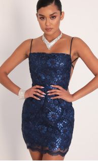 moira floral embroidered dress in navy