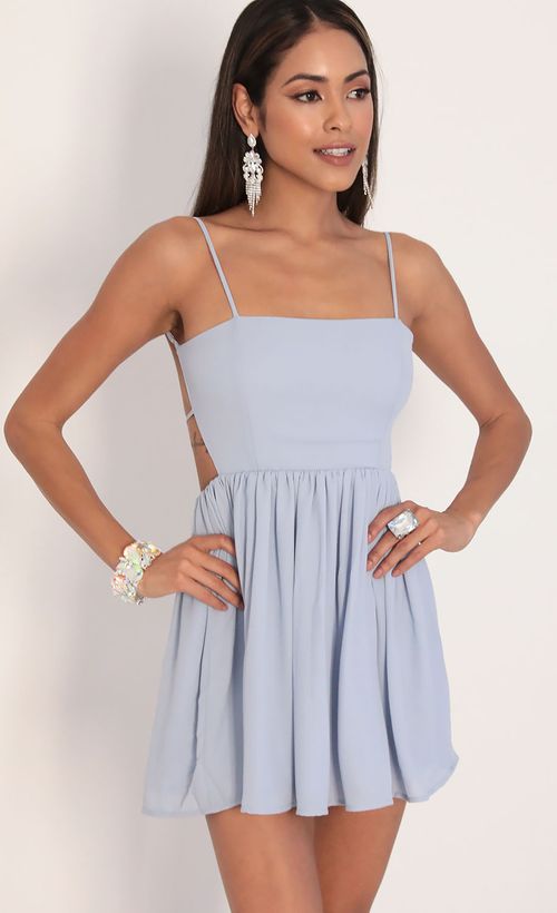 Picture Janey Chiffon A-line Dress in Dusty Blue. Source: https://media.lucyinthesky.com/data/Feb20_1/500xAUTO/781A0851.JPG