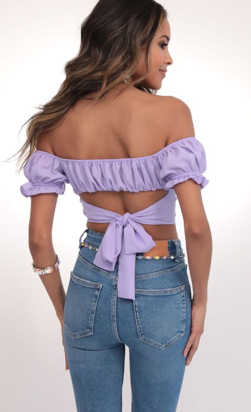 Picture Mariana Lavender Ruched Wrap Top. Source: https://media.lucyinthesky.com/data/Feb20_1/500xAUTO/781A3354.JPG