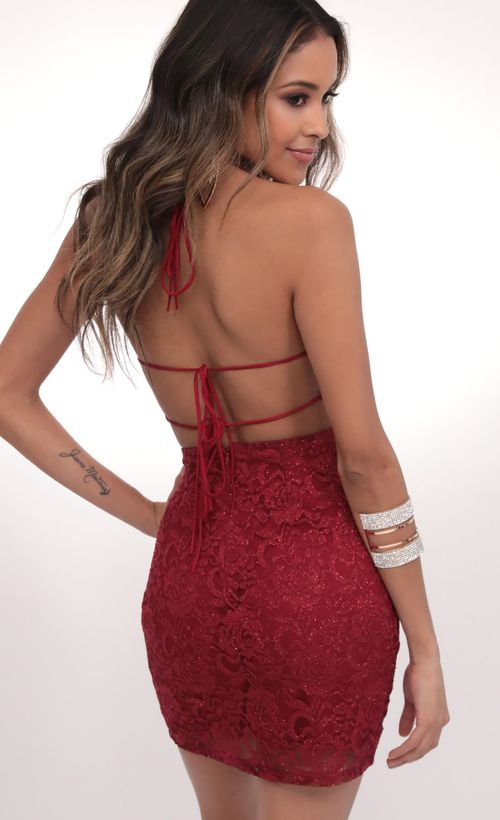 Picture Lustrous Shimmer Lace Dress in Ruby Red. Source: https://media.lucyinthesky.com/data/Feb20_1/500xAUTO/781A4393.JPG