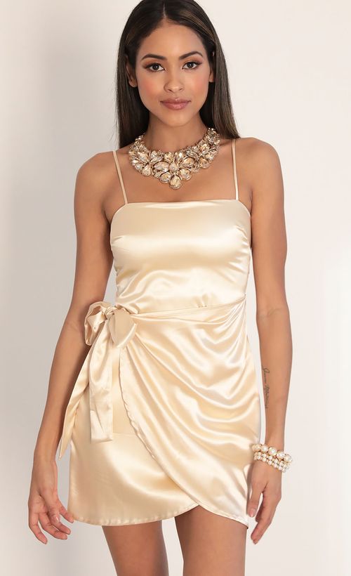 Picture Darla Satin Wrap Tie Dress In Champagne. Source: https://media.lucyinthesky.com/data/Feb20_1/500xAUTO/781A5170.JPG