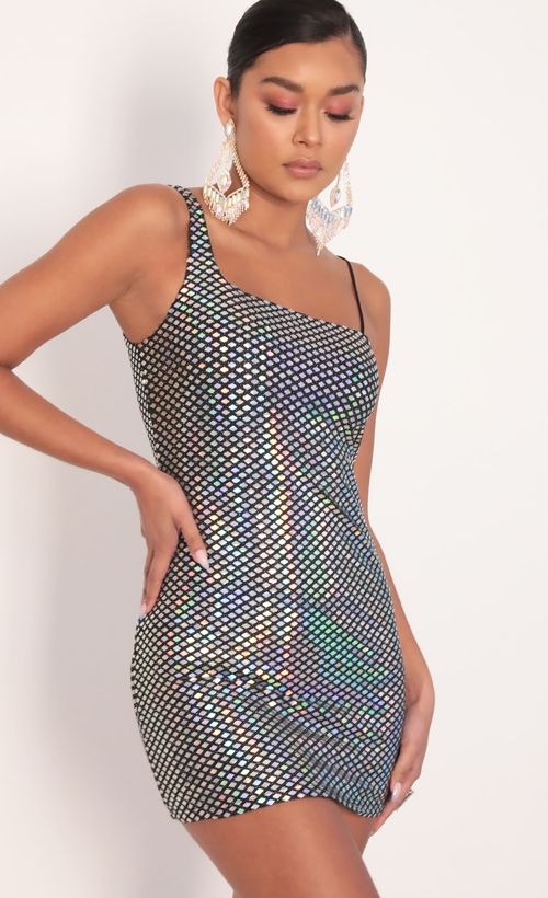 Picture Flaunt It Hologramic Dress in Black. Source: https://media.lucyinthesky.com/data/Feb20_1/500xAUTO/781A6915.JPG
