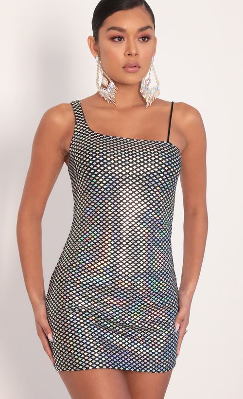 Picture Flaunt It Hologramic Dress in Black. Source: https://media.lucyinthesky.com/data/Feb20_1/500xAUTO/781A6940.JPG