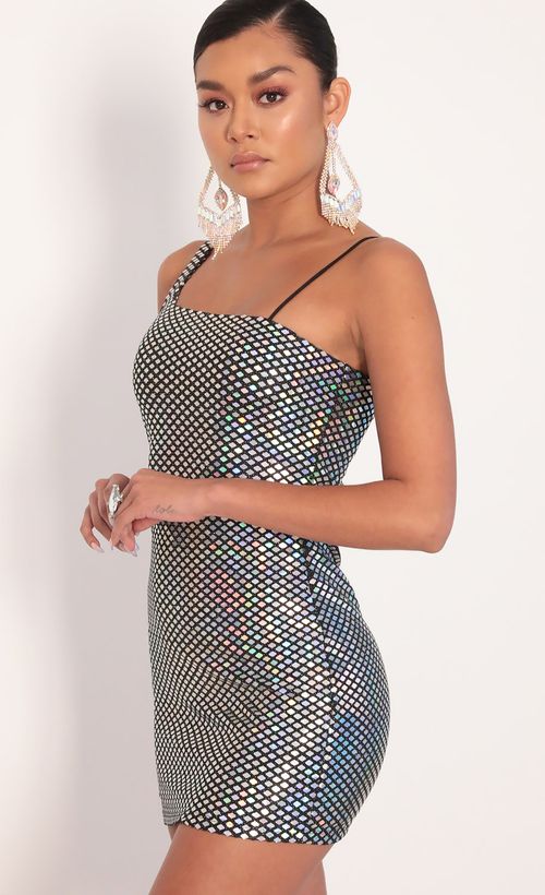 Picture Flaunt It Hologramic Dress in Black. Source: https://media.lucyinthesky.com/data/Feb20_1/500xAUTO/781A6961.JPG