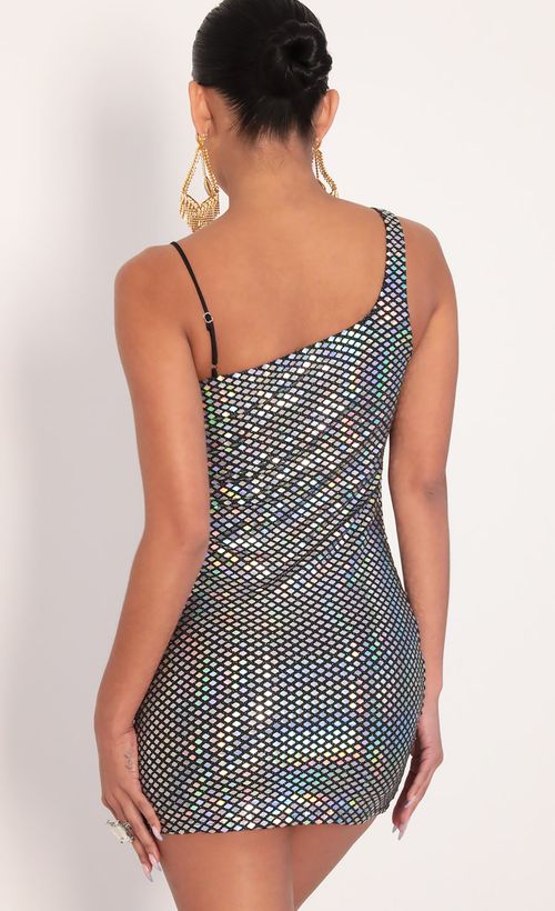 Picture Flaunt It Hologramic Dress in Black. Source: https://media.lucyinthesky.com/data/Feb20_1/500xAUTO/781A6965.JPG