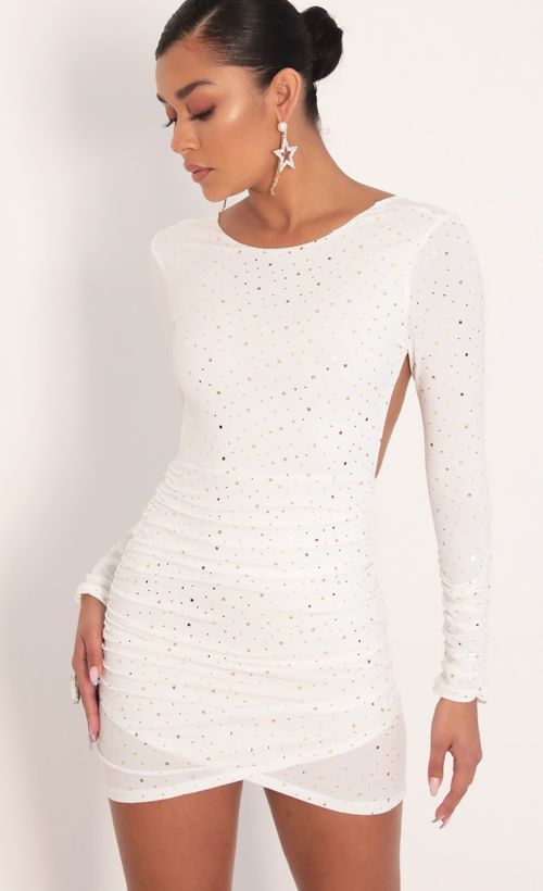 Picture Josie Twinkling Open Back Dress in White  Silver. Source: https://media.lucyinthesky.com/data/Feb20_1/500xAUTO/781A7627.JPG