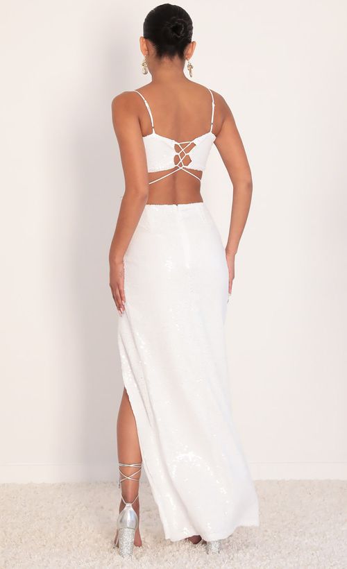 Picture Gala Sequin Maxi Set in White. Source: https://media.lucyinthesky.com/data/Feb20_1/500xAUTO/781A9581.JPG