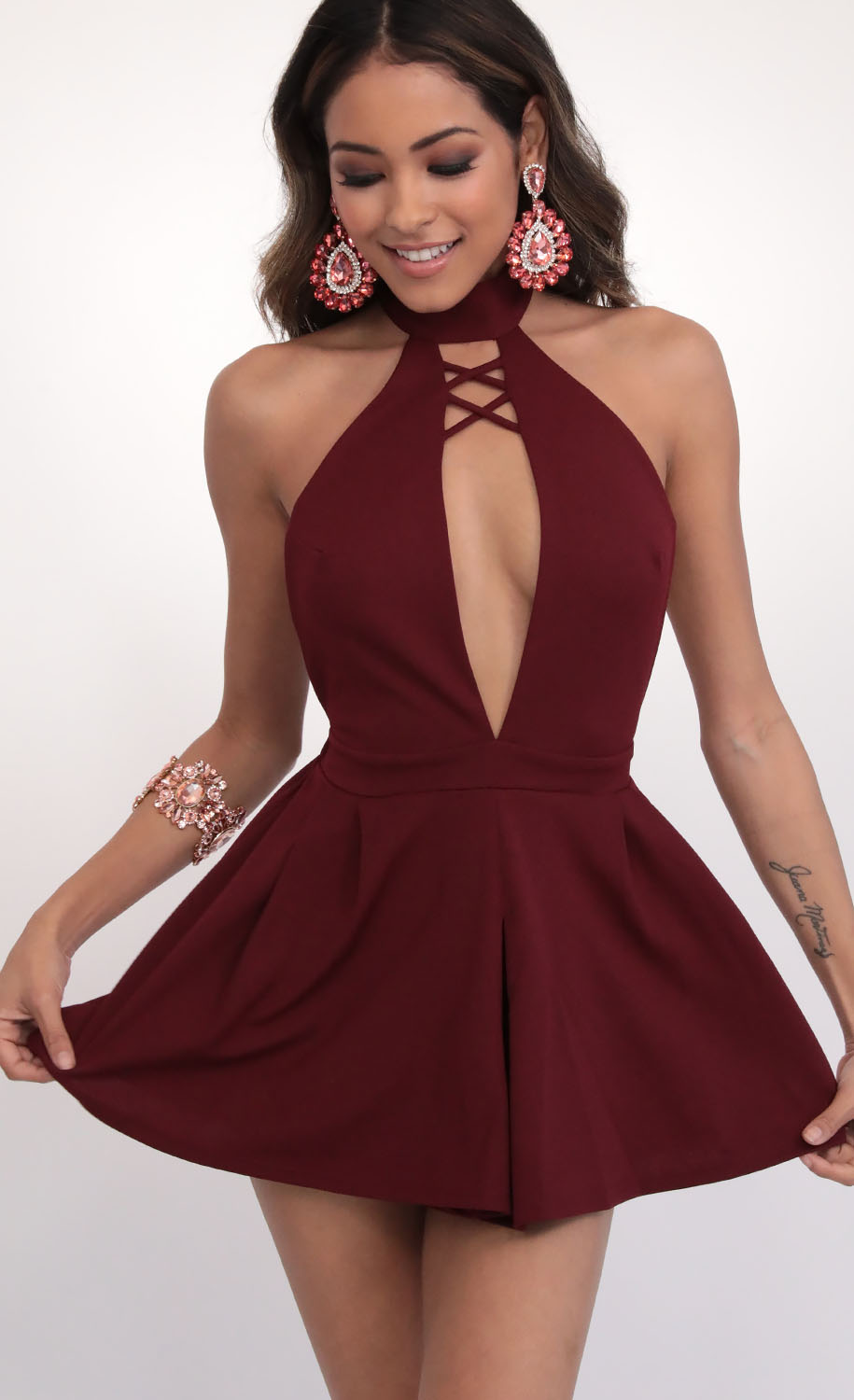burgundy romper outfit