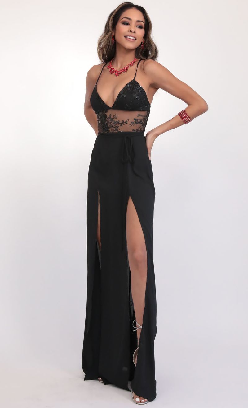 Picture Loveable Sequin Lace Maxi Dress in Black. Source: https://media.lucyinthesky.com/data/Feb20_1/800xAUTO/781A0433.JPG