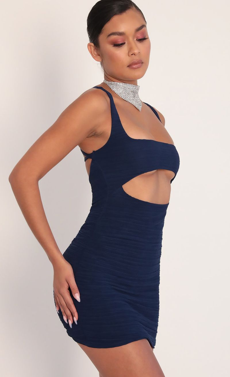 Picture Adria Cut All Ties Pleated Dress in Navy. Source: https://media.lucyinthesky.com/data/Feb20_1/800xAUTO/781A2964.JPG