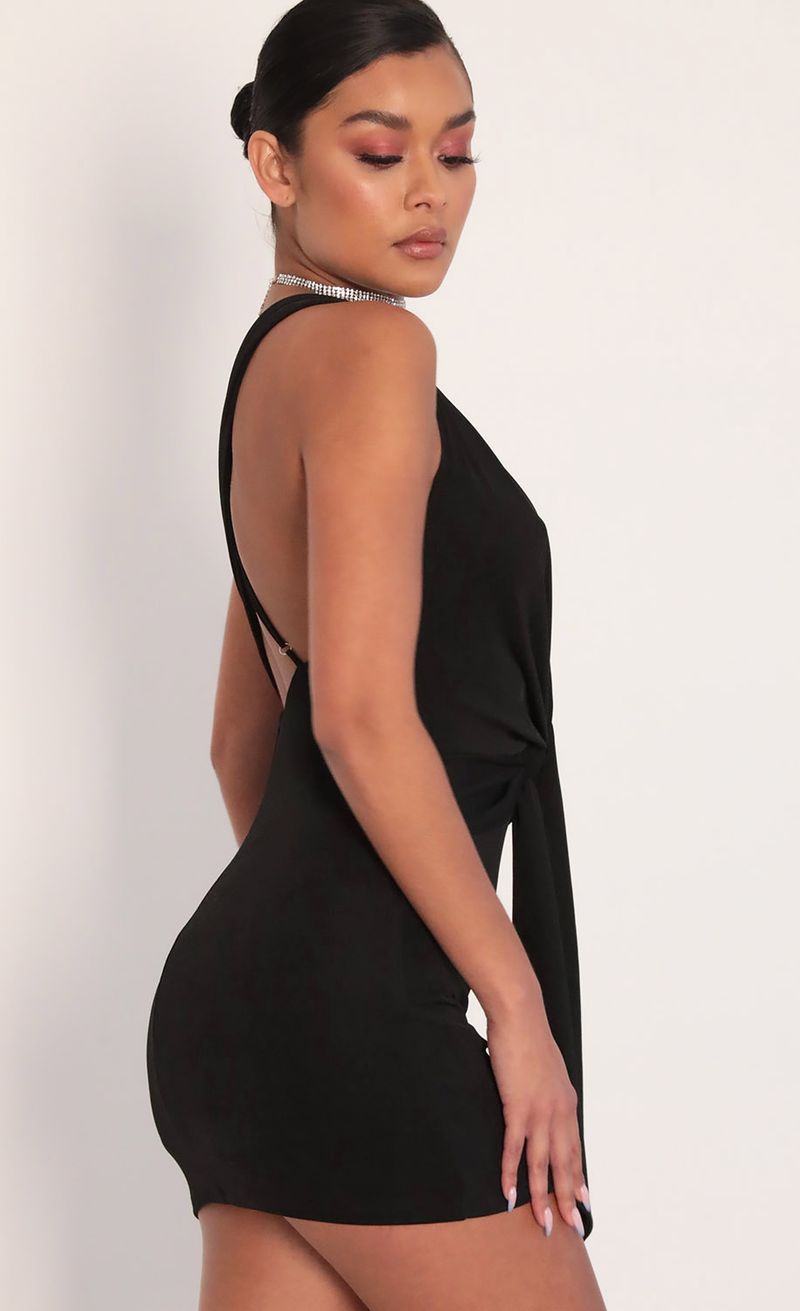 Picture April Plunge Knot Dress in Black. Source: https://media.lucyinthesky.com/data/Feb20_1/800xAUTO/781A3064.JPG