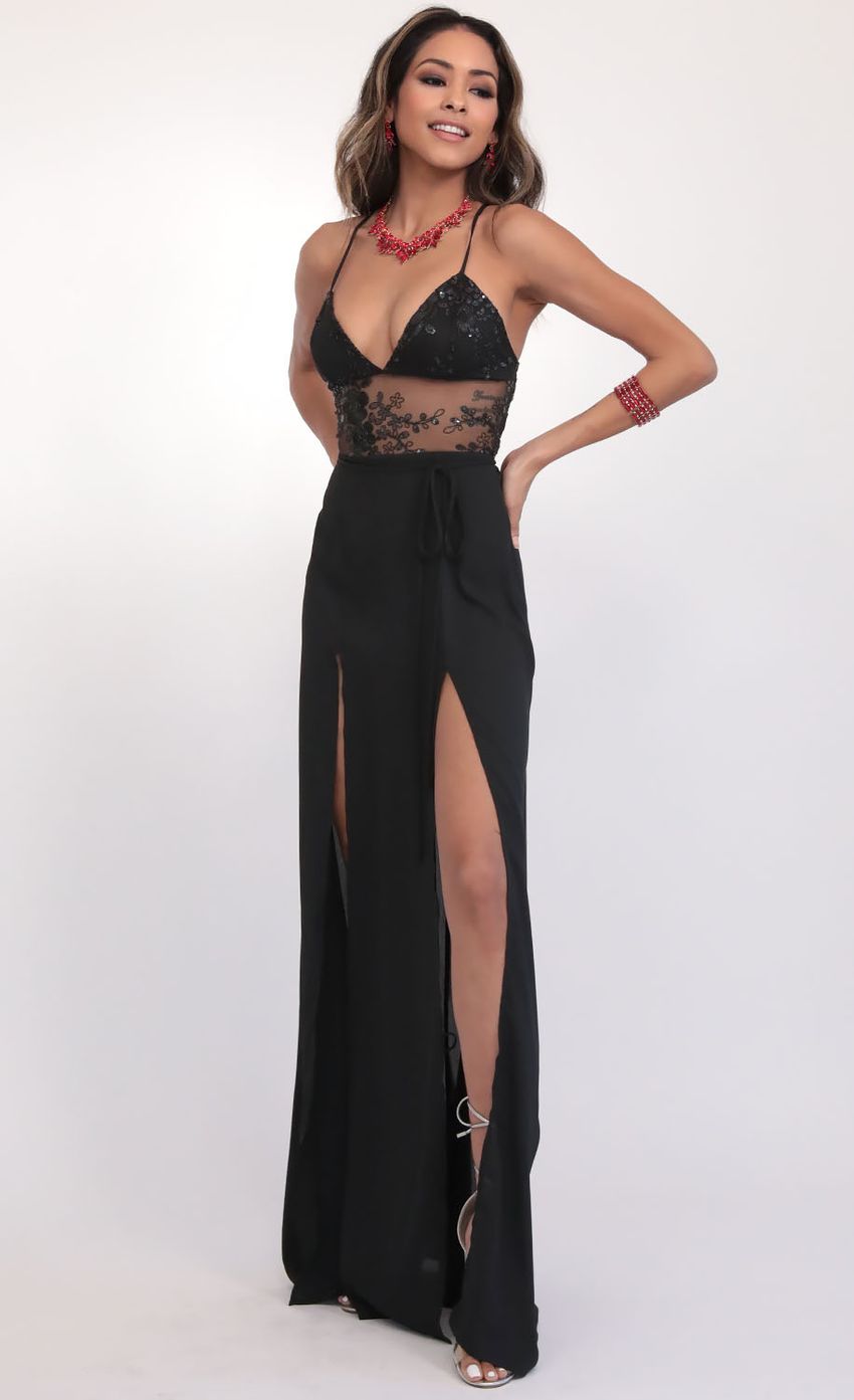Picture Loveable Sequin Lace Maxi Dress in Black. Source: https://media.lucyinthesky.com/data/Feb20_1/850xAUTO/781A0433.JPG