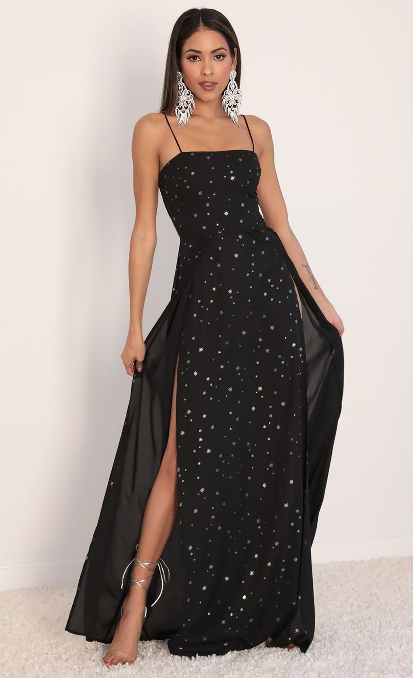 Picture Gala Starlight Maxi Dress in Midnight Navy. Source: https://media.lucyinthesky.com/data/Feb20_1/850xAUTO/781A3363.JPG