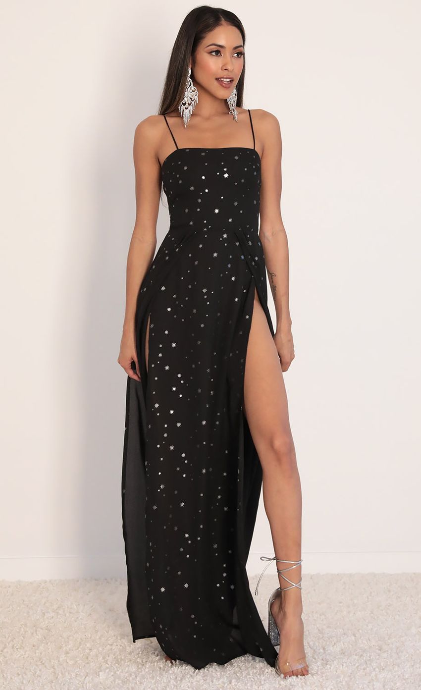 Picture Gala Starlight Maxi Dress in Midnight Navy. Source: https://media.lucyinthesky.com/data/Feb20_1/850xAUTO/781A3369.JPG