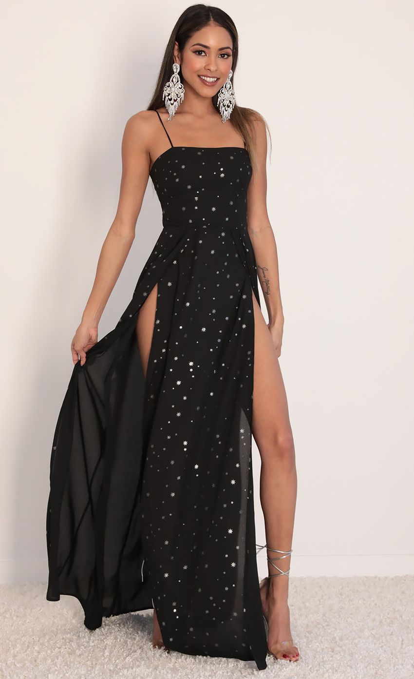 Picture Gala Starlight Maxi Dress in Midnight Navy. Source: https://media.lucyinthesky.com/data/Feb20_1/850xAUTO/781A3441.JPG