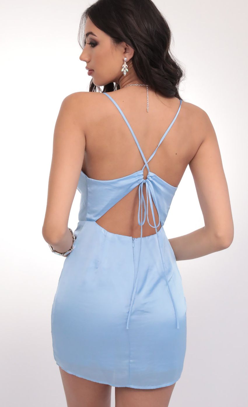 Picture Sunkissed Satin Cowl Dress in Blue. Source: https://media.lucyinthesky.com/data/Feb20_1/850xAUTO/781A6921.JPG