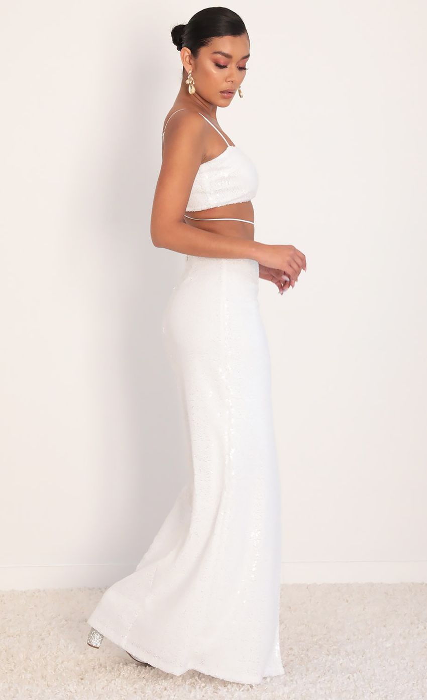 Picture Gala Sequin Maxi Set in White. Source: https://media.lucyinthesky.com/data/Feb20_1/850xAUTO/781A9552.JPG