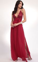 Picture Daniela Floral Lace Plunge Maxi in Merlot. Source: https://media.lucyinthesky.com/data/Feb20_2/150xAUTO/781A4641.JPG