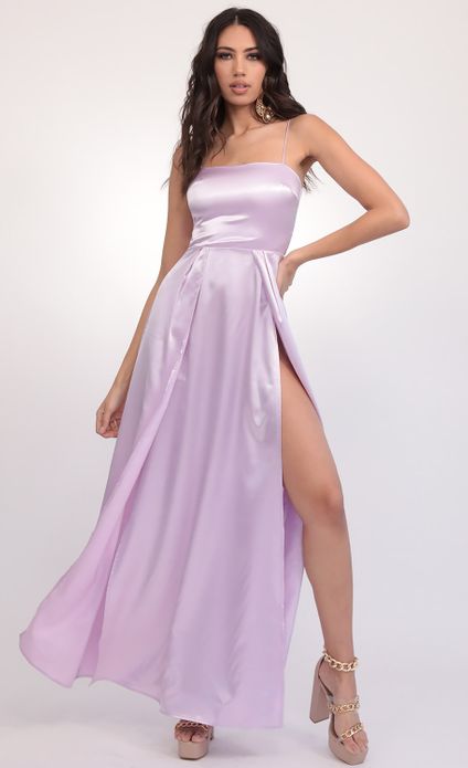 Prom Dresses > Gala Satin Maxi Dress in Lilac