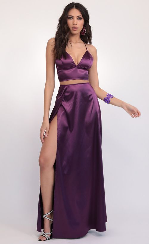 Picture Madeline Satin Maxi Set in Purple. Source: https://media.lucyinthesky.com/data/Feb20_2/500xAUTO/781A0236.JPG