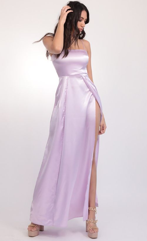 Picture Gala Satin Maxi Dress in Lilac. Source: https://media.lucyinthesky.com/data/Feb20_2/500xAUTO/781A0512.JPG