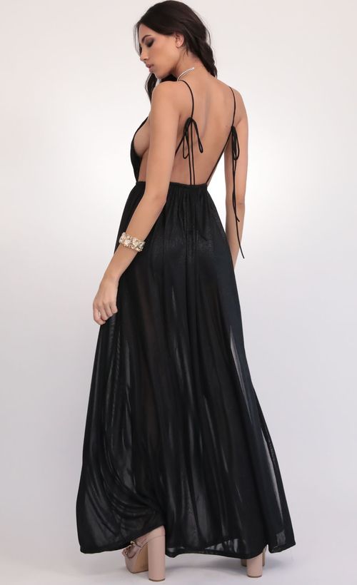 Picture Skylar Love Ties Maxi Dress in Black Shimmer. Source: https://media.lucyinthesky.com/data/Feb20_2/500xAUTO/781A0783.JPG