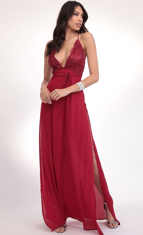 Picture Daniela Floral Lace Plunge Maxi in Merlot. Source: https://media.lucyinthesky.com/data/Feb20_2/500xAUTO/781A4641.JPG