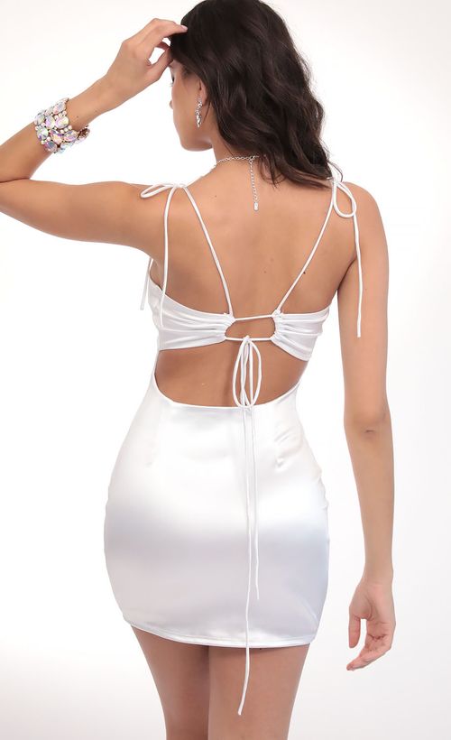 Picture Satin Ties Bodycon in White. Source: https://media.lucyinthesky.com/data/Feb20_2/500xAUTO/781A5863.JPG