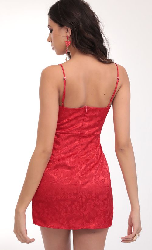 Picture Mia Satin Jacquard Dress in Red. Source: https://media.lucyinthesky.com/data/Feb20_2/500xAUTO/781A6624.JPG