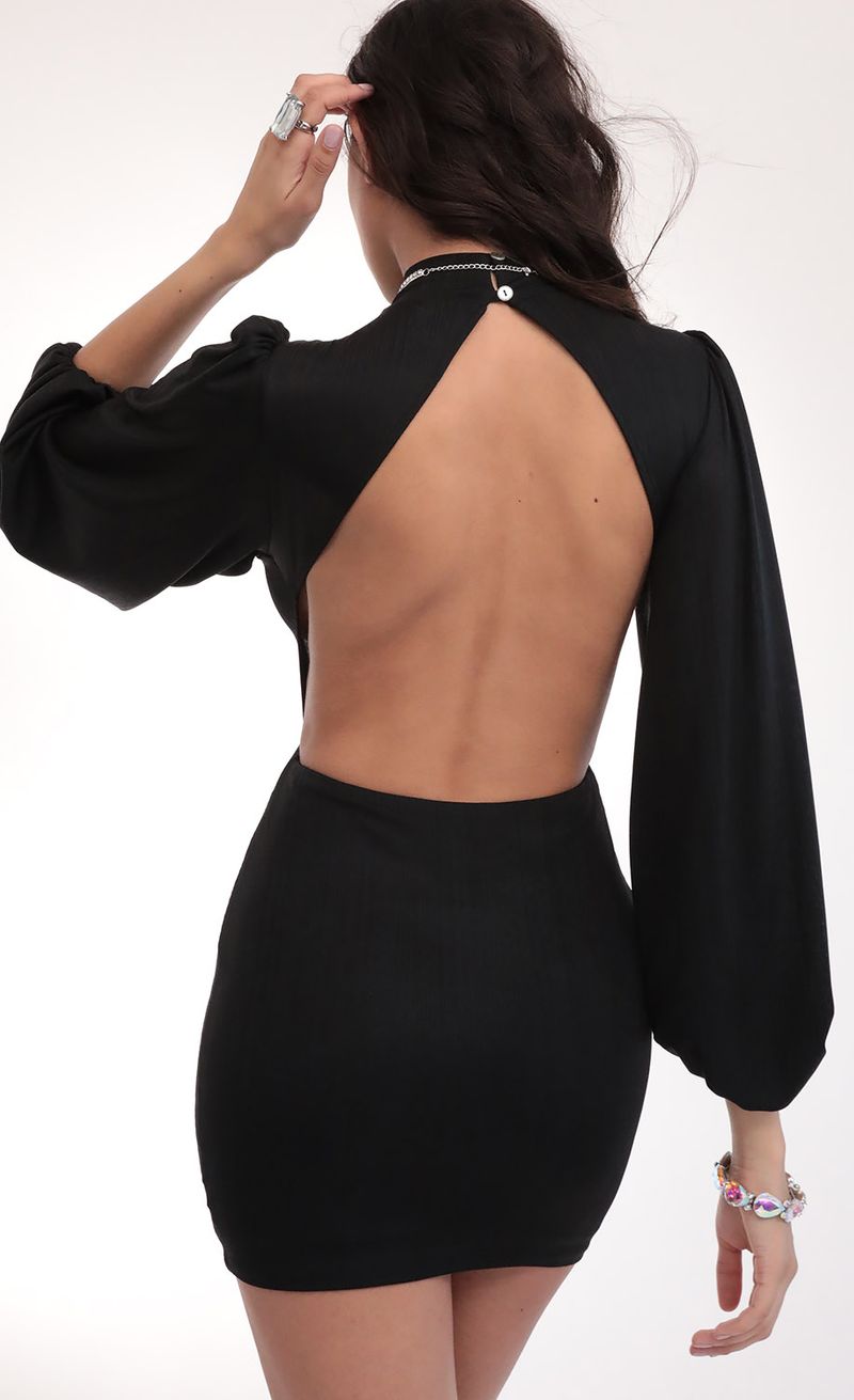 Picture Halter Balloon Sleeve Dress in Matte Black. Source: https://media.lucyinthesky.com/data/Feb20_2/800xAUTO/781A6033.JPG