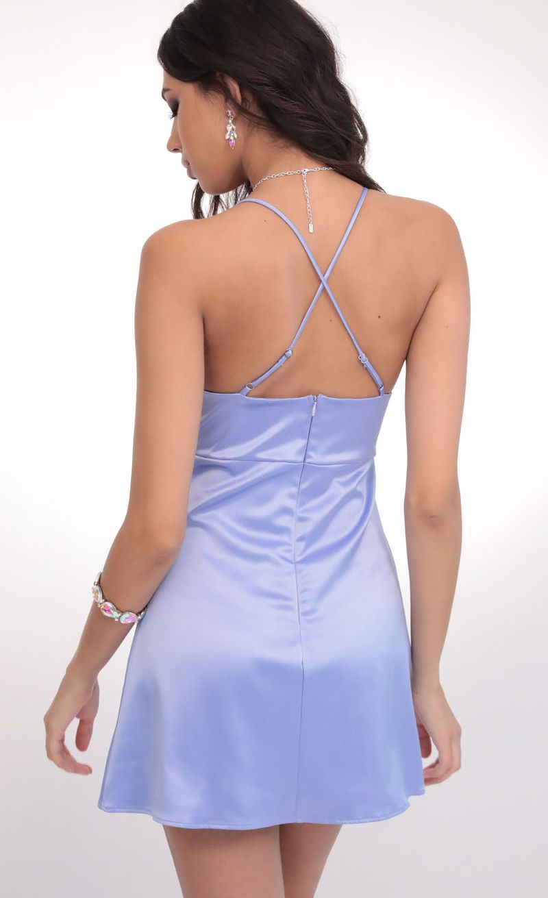 Picture L'Amour Satin Halter Slit Dress in Blue Violet. Source: https://media.lucyinthesky.com/data/Feb20_2/800xAUTO/781A7062.JPG