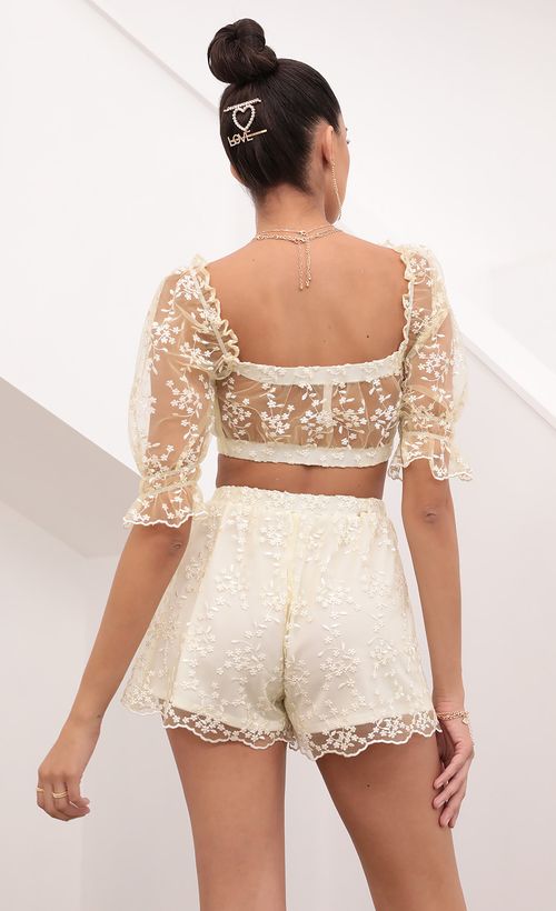 Picture Kenza Two Piece Set in Yellow Floral Lace. Source: https://media.lucyinthesky.com/data/Feb21_1/500xAUTO/1V9A6245.JPG