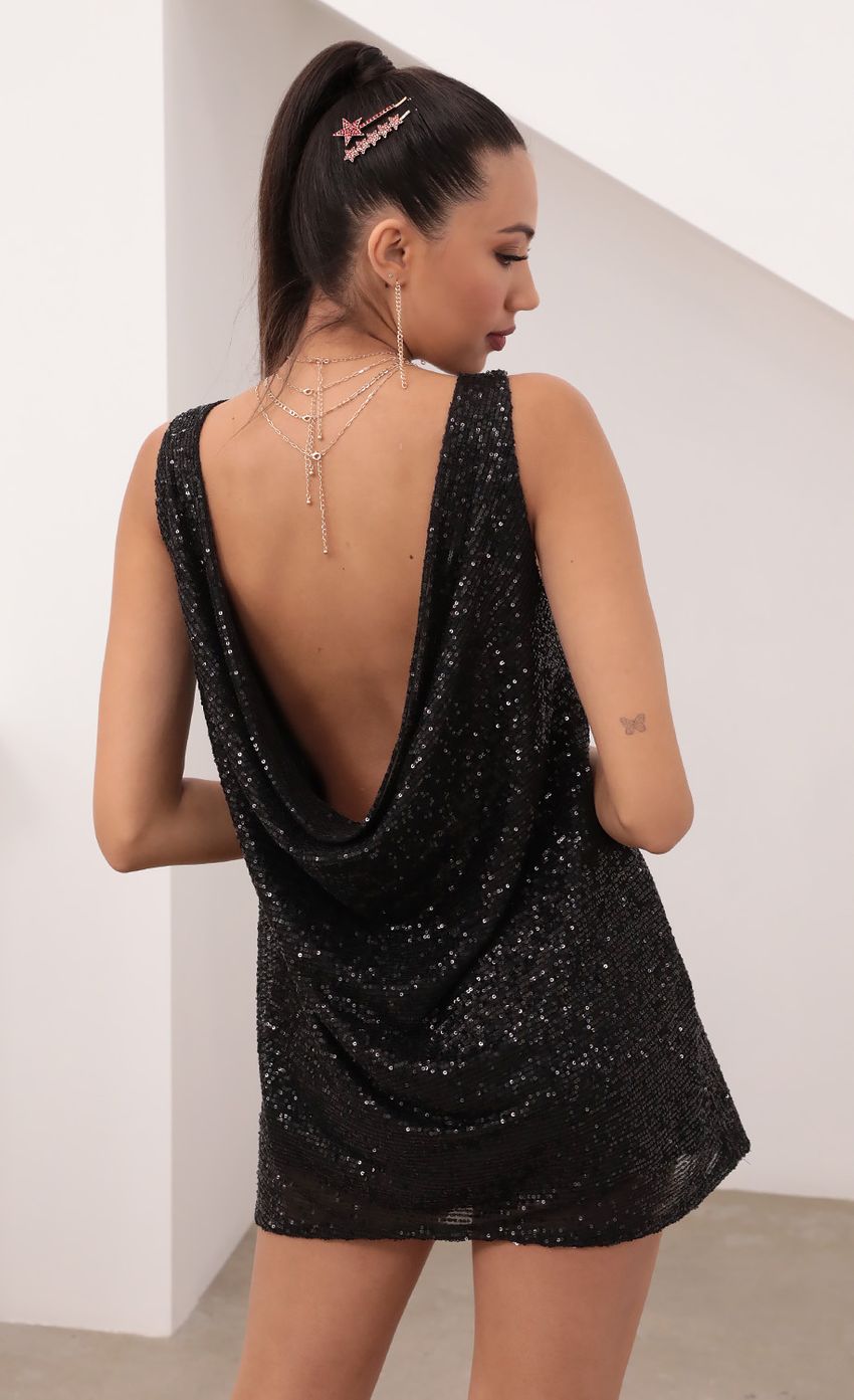 Picture Cowl Back Shift Dress in Black Sequin. Source: https://media.lucyinthesky.com/data/Feb21_1/850xAUTO/1V9A4979.JPG