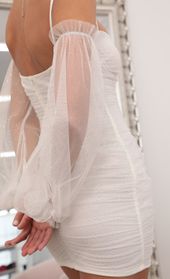 Picture thumb Natalia Mesh Draped Dress in Sparkle White. Source: https://media.lucyinthesky.com/data/Feb21_2/170xAUTO/AT2A3439.JPG