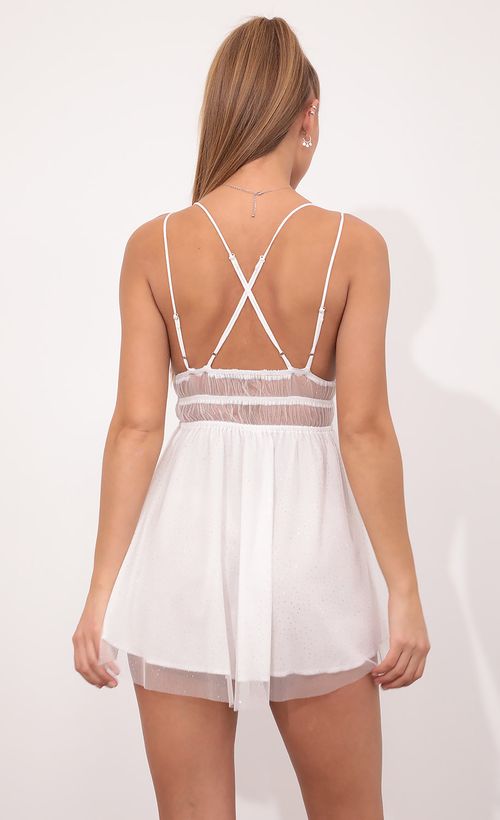 Picture Florence Lace Up Dress In White Mesh. Source: https://media.lucyinthesky.com/data/Feb21_2/500xAUTO/1V9A2980.JPG