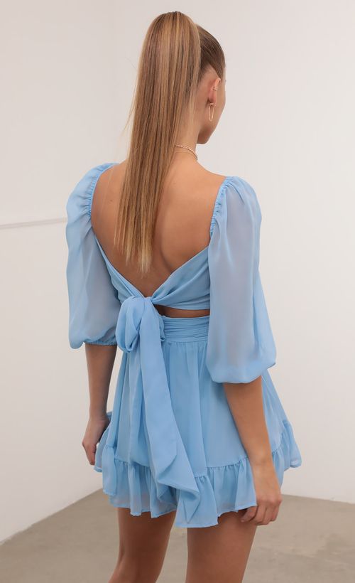 neia ruffle dress in sky blue chiffon