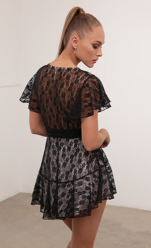 Picture Liza Wrap Dress in Black and Pink Lace. Source: https://media.lucyinthesky.com/data/Feb21_2/500xAUTO/AT2A2997.JPG