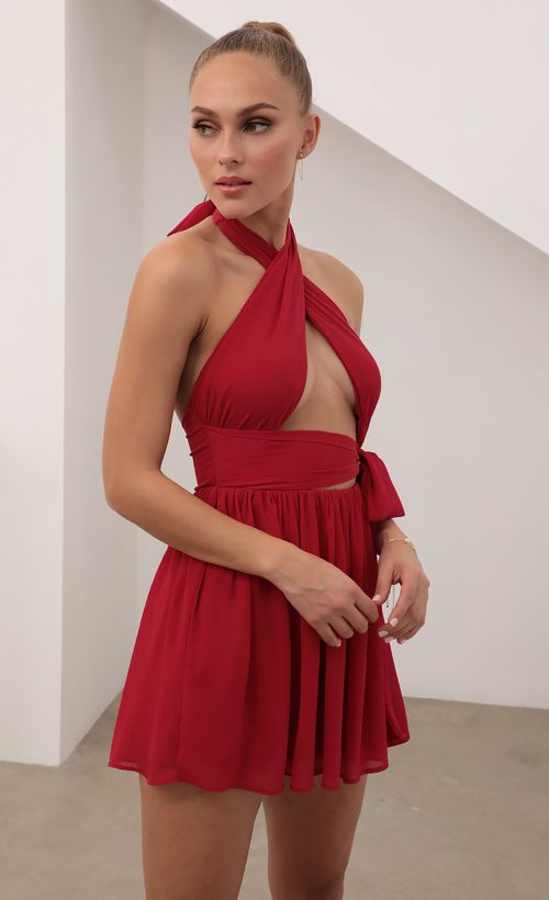 Picture Dani Halter Open Dress in Red Chiffon. Source: https://media.lucyinthesky.com/data/Feb21_2/500xAUTO/AT2A4047.JPG