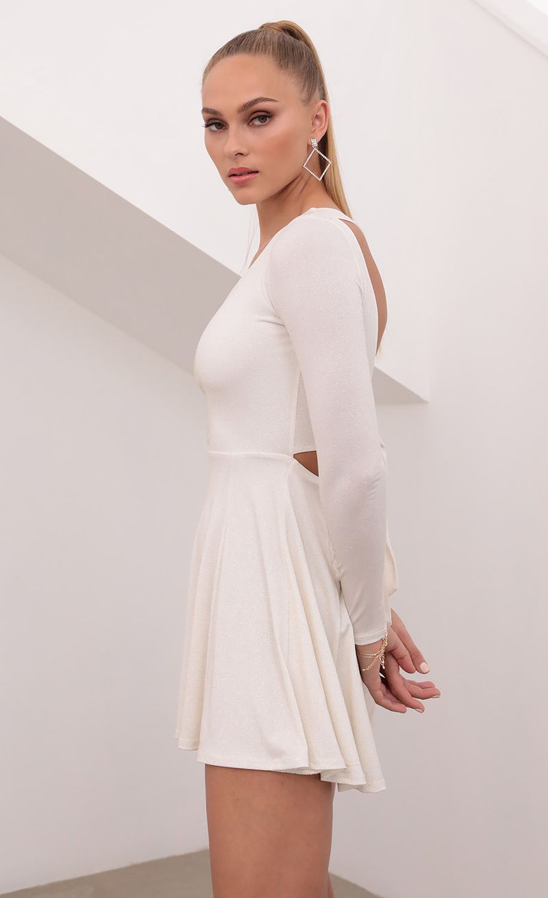 Picture Tati One Shoulder Dress in Sparkle White. Source: https://media.lucyinthesky.com/data/Feb21_2/800xAUTO/1V9A59881.JPG