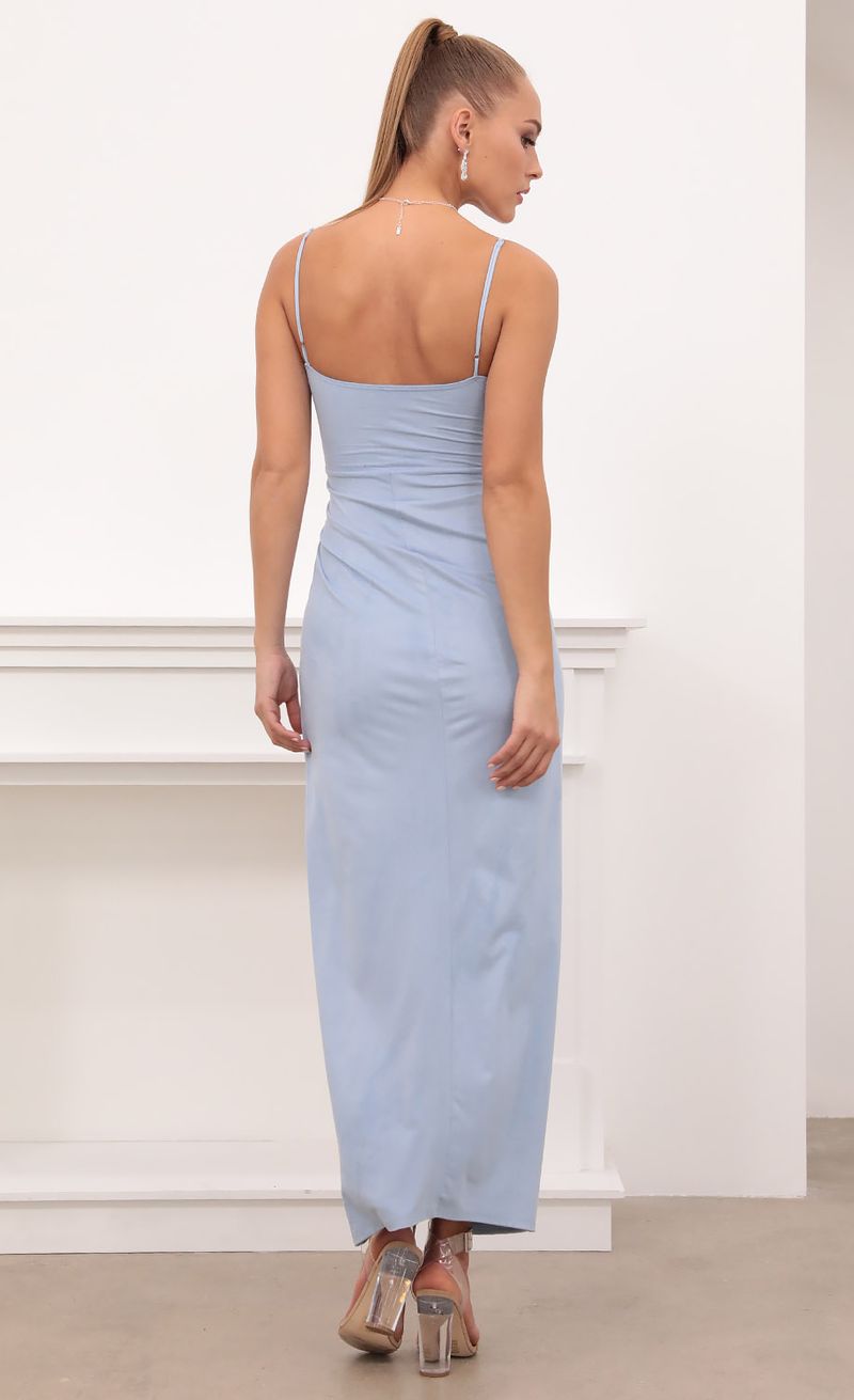 Picture Beauty And Grace Suede Maxi in Light Blue. Source: https://media.lucyinthesky.com/data/Feb21_2/800xAUTO/1V9A6721.JPG
