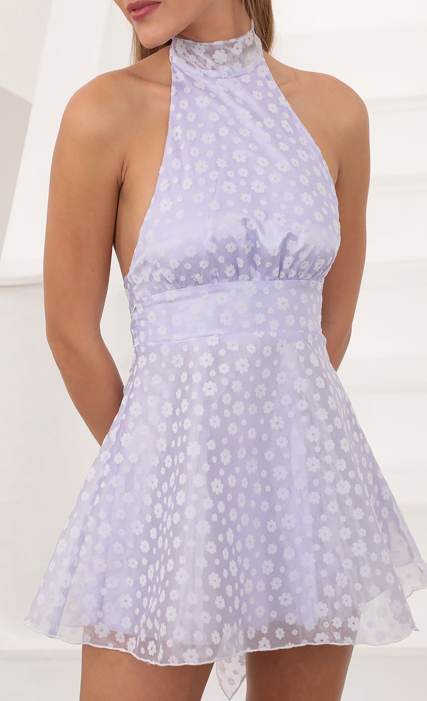 Picture Davina Halter Dress in Lavender Organza. Source: https://media.lucyinthesky.com/data/Feb21_2/850xAUTO/AT2A88481.JPG