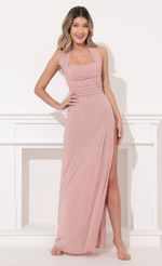 Picture Celestina Maxi Dress in Shimmer Pink. Source: https://media.lucyinthesky.com/data/Feb22_1/150xAUTO/1V9A3158.JPG