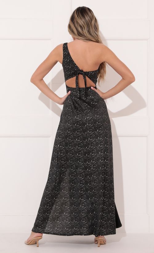 Picture London Shoulder Maxi in Black Shimmer. Source: https://media.lucyinthesky.com/data/Feb22_1/500xAUTO/1V9A2879.JPG