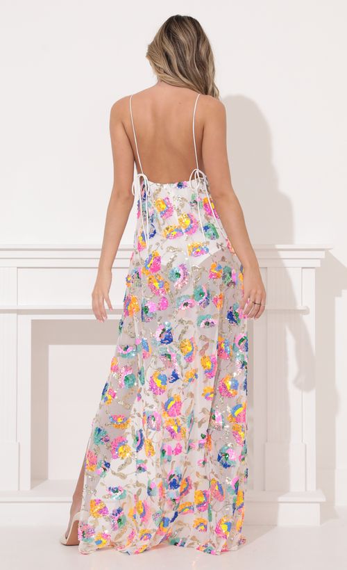 Picture Skylar Sequin Maxi Dress in White Multicolor. Source: https://media.lucyinthesky.com/data/Feb22_1/500xAUTO/1V9A6006.JPG