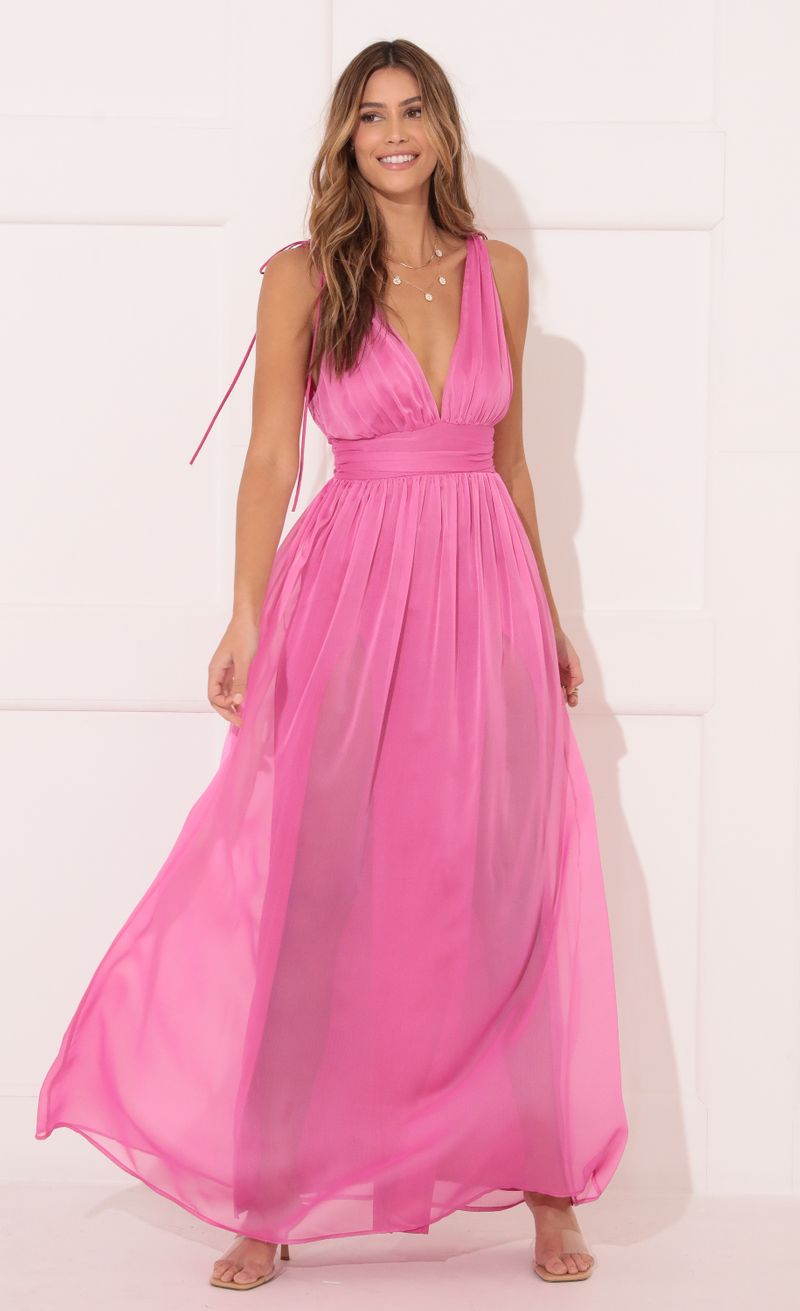 Picture Leeza Chiffon Maxi Dress in Pink. Source: https://media.lucyinthesky.com/data/Feb22_1/800xAUTO/1V9A0286.JPG