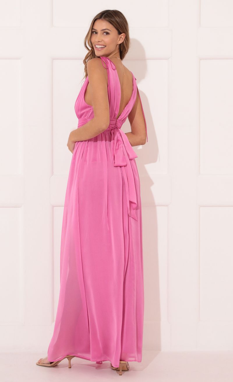 Picture Leeza Chiffon Maxi Dress in Pink. Source: https://media.lucyinthesky.com/data/Feb22_1/800xAUTO/1V9A0469.JPG