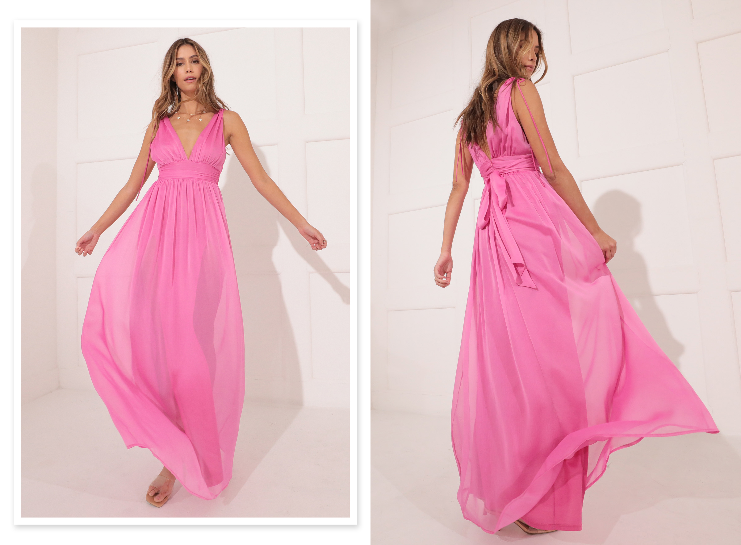 Leeza Chiffon Maxi Dress in Pink